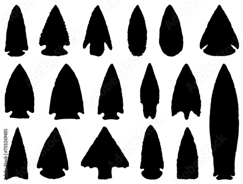 Native American Stone Arrowheads silhouette vector art photo