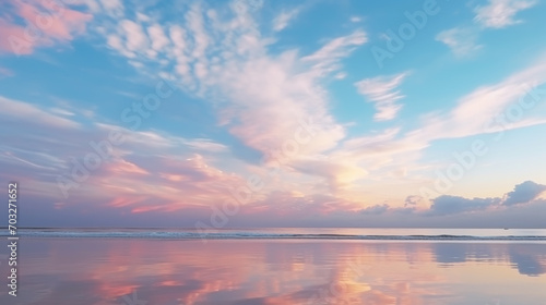 Aerial view sunset sky, Nature beautiful Light Sunset or sunrise over sea, Colorful dramatic majestic scenery Sky with Amazing clouds and waves in sunset sky purple light cloud background