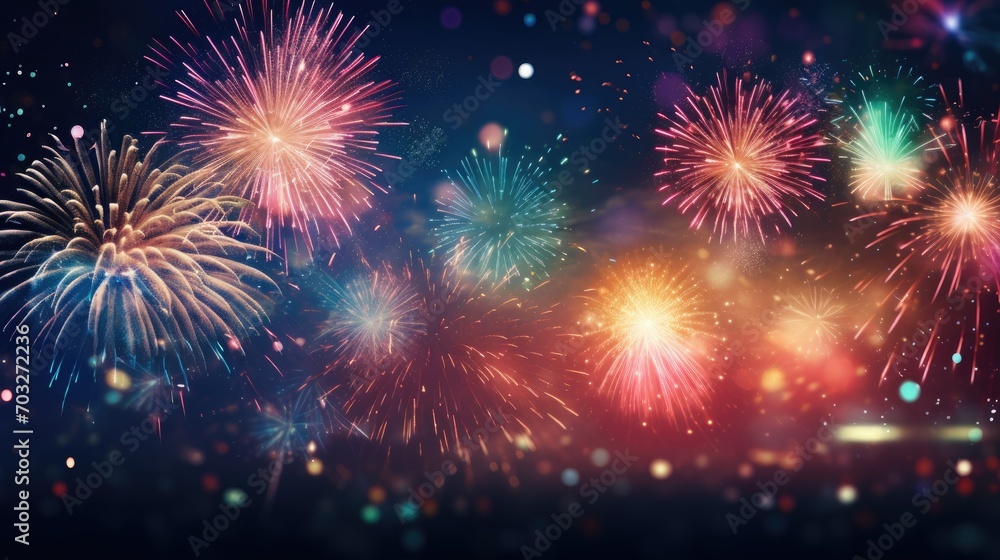 Naklejka premium background of colorful fireworks in the night sky