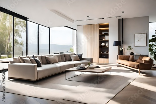 Contemporary Comfort: Modern Living Room with Stylish Sofa - Chic Design, Neutral Tones, and Comfortable Seating   Inviting Space for Relaxation and Socializing   Aesthetic and Functional Living Room  © muhammad