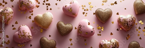 Floating Pink and Gold Hearts on a Soft Pink Backdrop for Love Themed Events and Valentine's Greetings