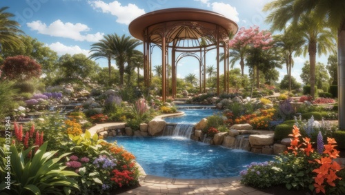 "Serene Oasis: A Garden's Water Symphony"