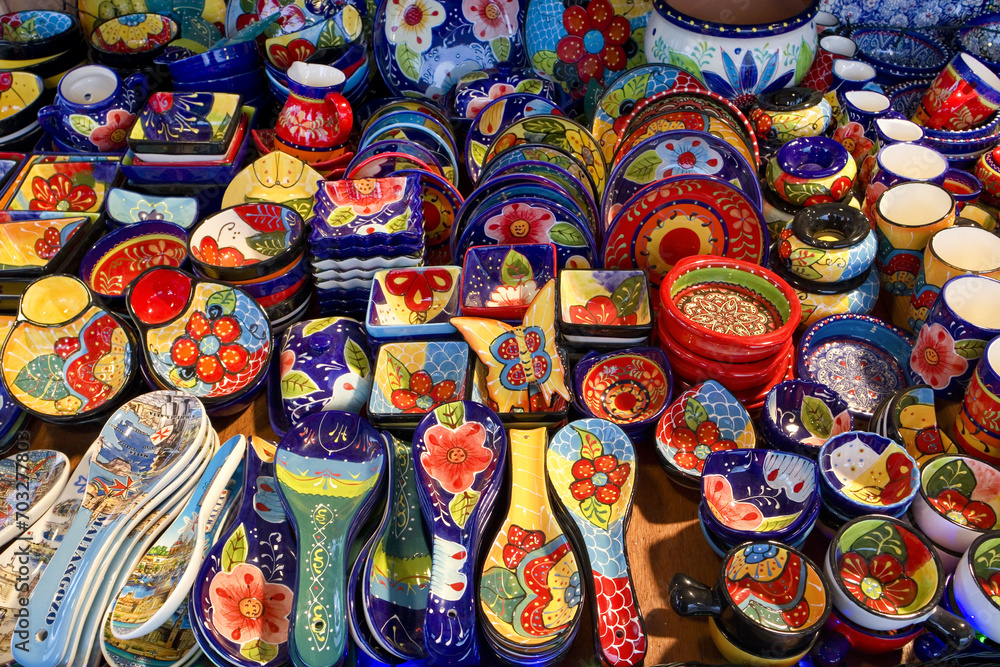Ceramic souvenirs for sale in Marsaxlokk, Malta