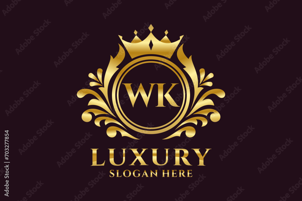 Initial WK Letter Royal Luxury Logo template in vector art for luxurious branding projects and other vector illustration.
