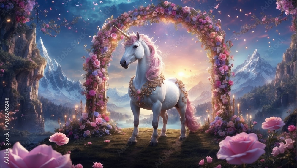 How about simply "Sparkling Horns: A Whimsical Unicorn's Tale"? - obrazy, fototapety, plakaty 