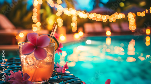 Hawaii mai tai drinks on beach swimming pool bar travel vacation. Pool night party photo