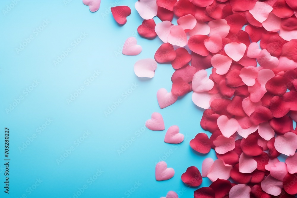 Pop, vibrant, Valentine's day background, love, with hearts and rose petals, empty copy space Generative AI