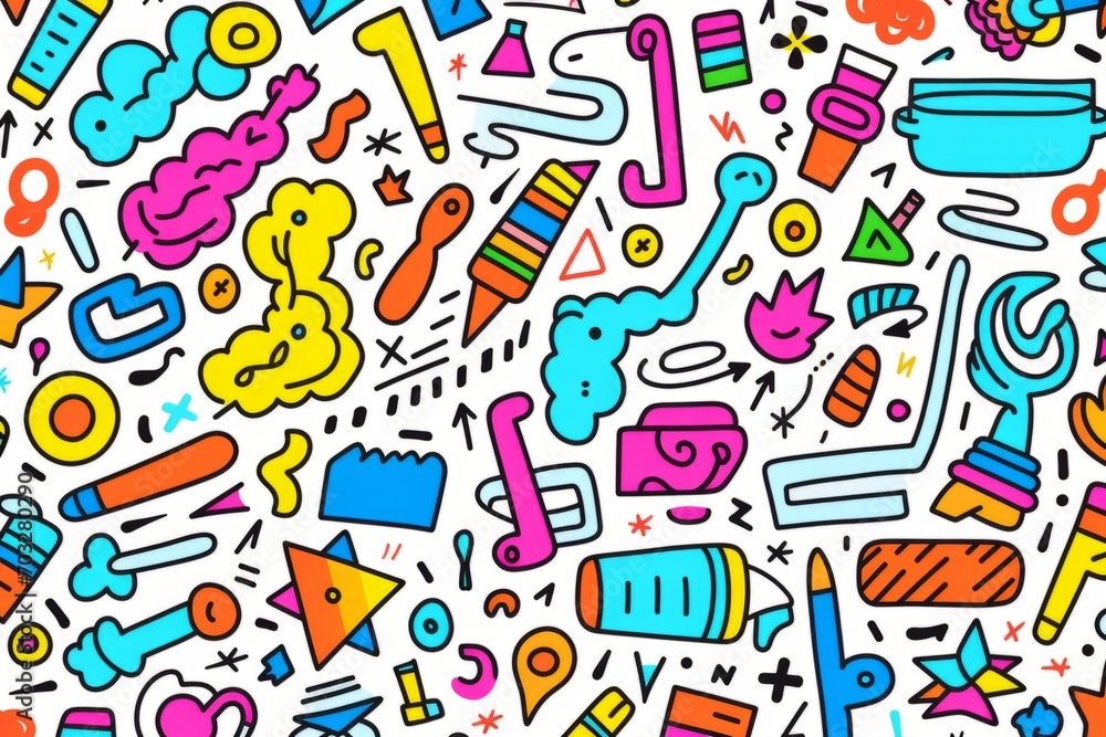 Spark imagination and creativity in your design with a vibrant and eclectic colorful line doodle seamless pattern background, Generative AI Spark imagination and creativity in your design with a vibrant and eclectic colorful line doodle seamless pattern background, Generative AI