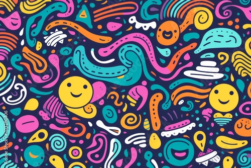 Transform your space into a canvas of imagination with a lively and colorful line doodle seamless pattern background  Generative AI