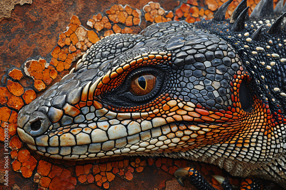 Fototapeta premium Close-up of a reptile's eye with detailed scales and textures