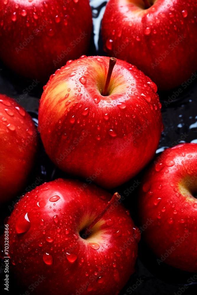 There are a lot of wet apple fruits. Selective focus. There are a lot of wet apple fruits. Selective focus.