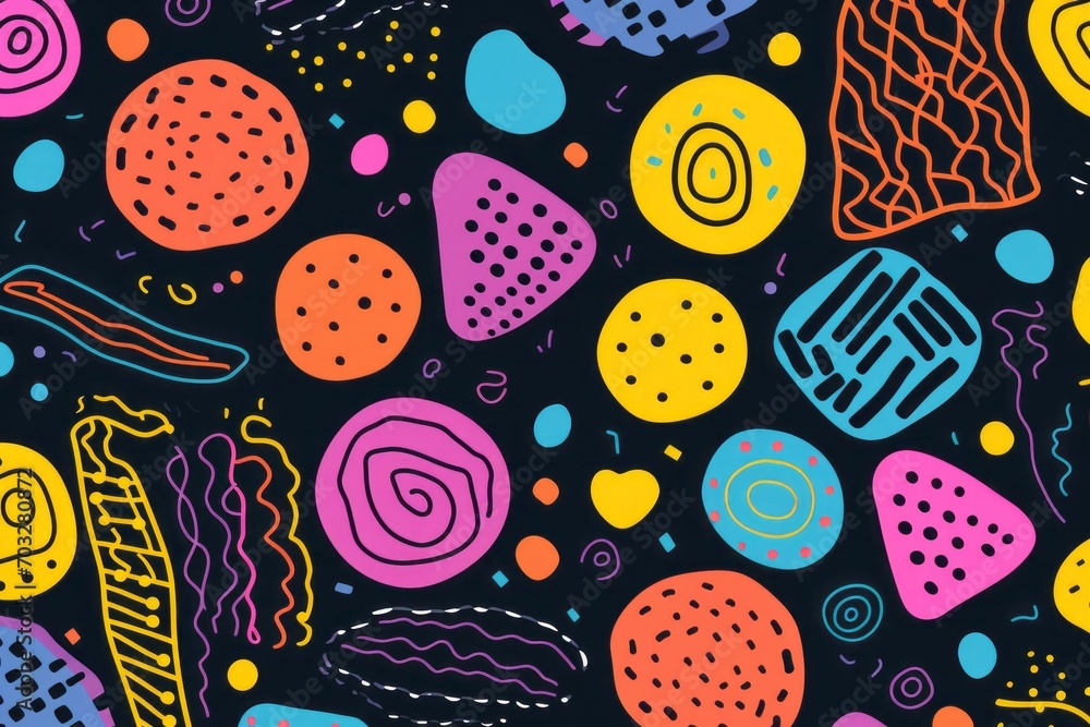 Bring your design to life with a burst of color and creativity using a vibrant and entertaining colorful line doodle seamless, Generative AI