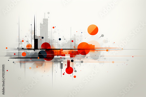 Modern abstract design with orange circles and grey lines on white