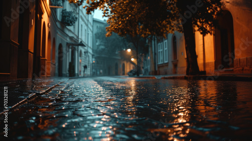 Blurred evening background City street in the rain.