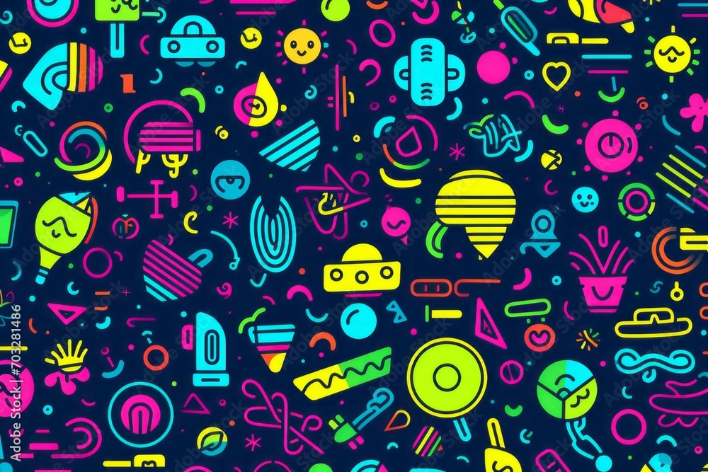  Dive into a world of vibrant creativity with a colorful line doodle seamless pattern background, perfect for adding dynamic, Generative AI