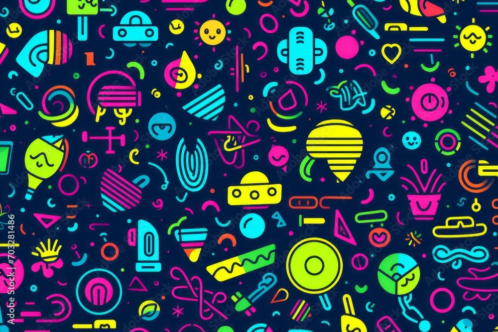 Fototapeta premium Dive into a world of vibrant creativity with a colorful line doodle seamless pattern background, perfect for adding dynamic, Generative AI