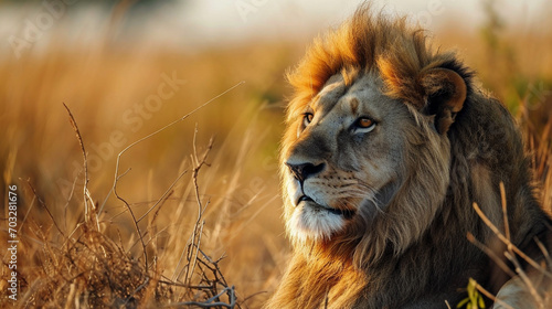 African lion, portrait, African shroud, Big Five of Africa, beautiful nature of Africa. Wild animals. © A LOT ABOUT EVERYTHI