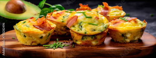 Keto Egg Muffins with Bacon and Avocado. Selective focus.