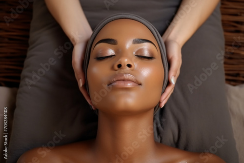 Women enjoying face massage in spa, in the style of black arts movement, minimalist, , high definition, womancore, recycled, soft-edged