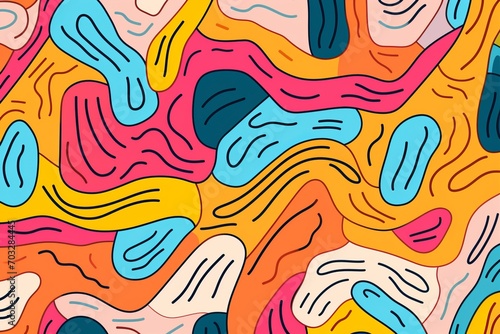  Infuse a sense of joy and playfulness into your design with a vibrant and dynamic colorful line doodle seamless pattern background, Generative AI