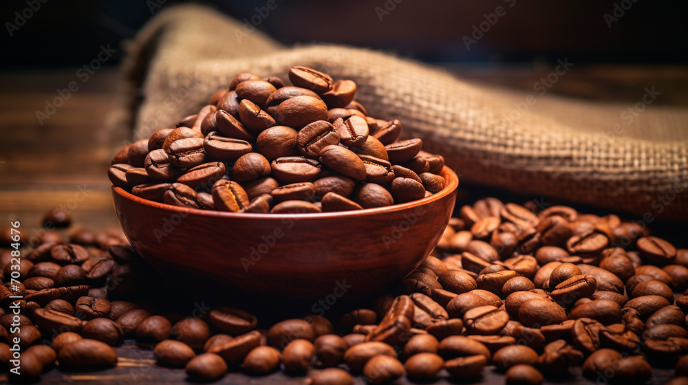 Fototapeta premium coffee beans on the table. Selective focus.