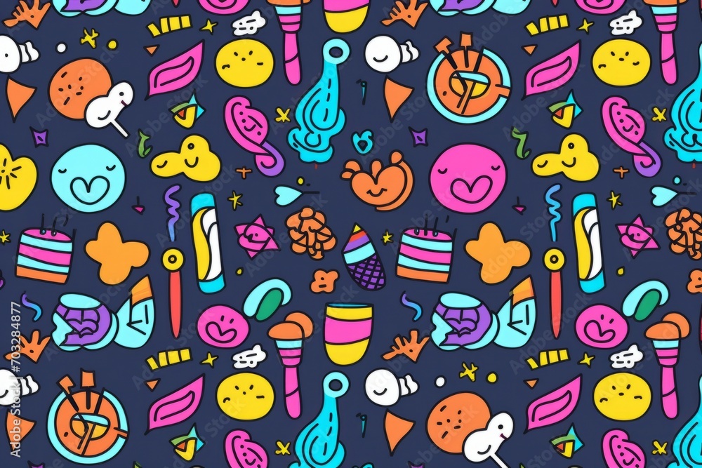  Immerse yourself in a world of imagination with a vibrant and fun colorful line doodle seamless pattern background, Generative AI - obrazy, fototapety, plakaty 
