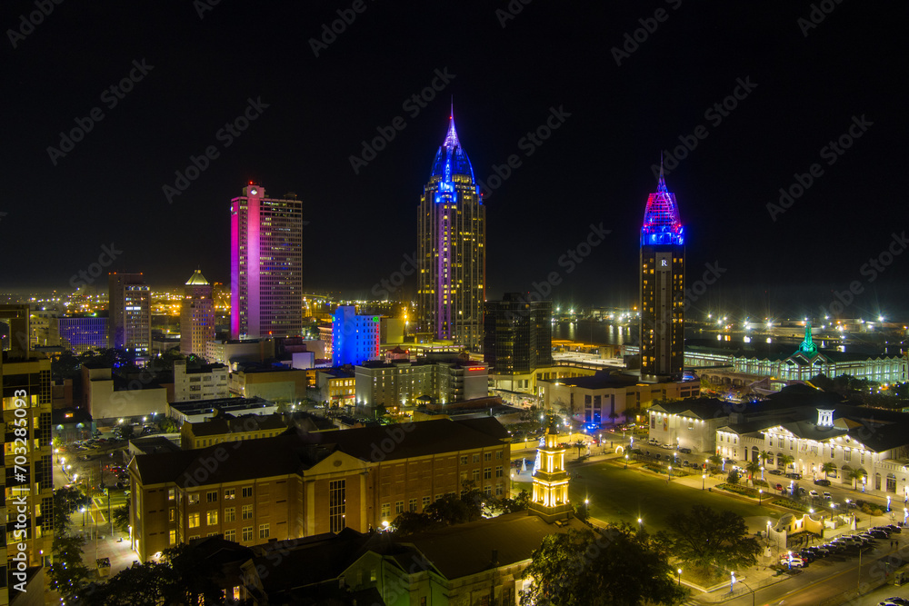 Fototapeta premium City of Mobile illuminated on New Years Eve 2023
