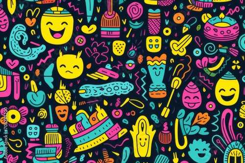 Radiate positivity with a lively and entertaining colorful line doodle seamless pattern background  featuring  Generative AI