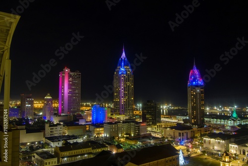 City of Mobile illuminated on New Years Eve 2023