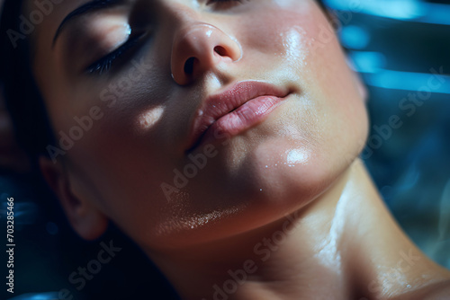 A woman in a spa getting a massage  in the style of postmodern portraiture  dynamic outdoor shots  cinestill 50d  auto body works  distinctive noses  photo taken with nikon d750  close-up  