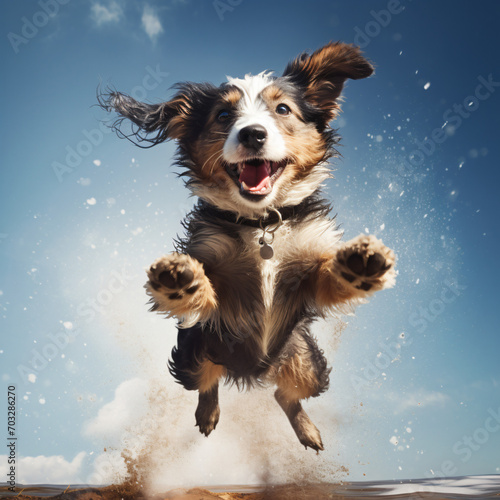 Joyful happy dog jumping into the air