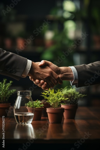 al estate agent warmly shaking hands with a satisfied customer after securing a home insurance deal, Generative AI