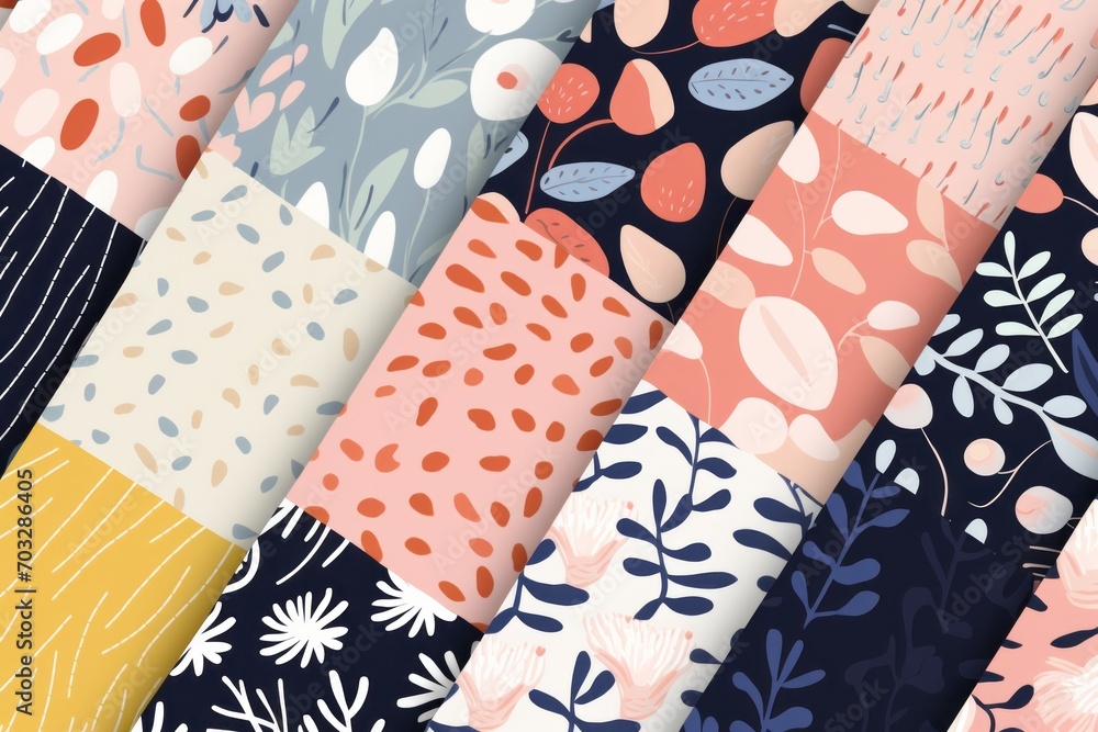 Fototapeta premium Immerse yourself in the world of creativity with hand-drawn textured seamless patterns, featuring a diverse range of artistic elements, Generative AI