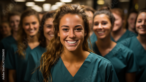 Wallpaper Mural Group of young nurses dressed in blue scrubs in a hospital. Team of health professionals. Intern doctors. Medical team. Torontodigital.ca