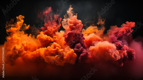 Group people on a background of colored smoke photo