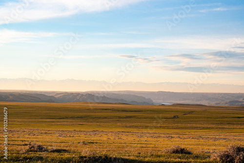 Steppe in Kazakhstan. Almaty  Central Asia. Landscape in the Ili River Valley.