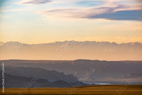 Steppe in Kazakhstan. Almaty, Central Asia. Landscape in the Ili River Valley. photo