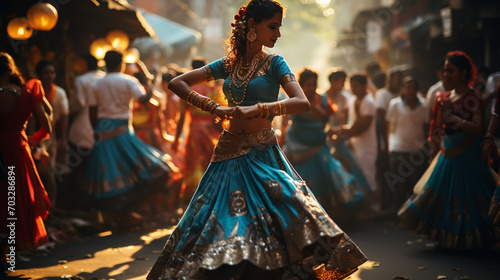Girl in traditional dressing for festival, dancing photo