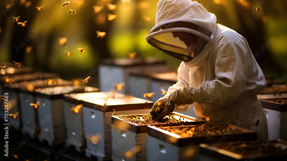 Beekeeper working collect honey. Beekeeping concept. Beekeeper working collect honey. Beekeeping concept.
