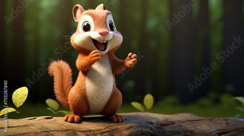 Squirrel with pointing in the jungle 3d cute character