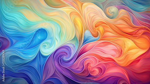 An artistic background with abstract waves and swirls in a kaleidoscope of brilliant colors, creating a sense of depth and motion Ai Generative