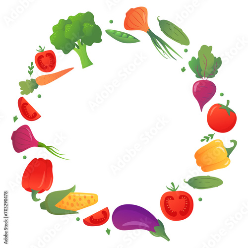 Organic grocery shopping. Collection of vegetables cartoon. Happy vegetarian day or vegan.Pattern of vegetables.Healthy food. Eco food. Organic food poster.Vegetables pattern.Vegetables frame.