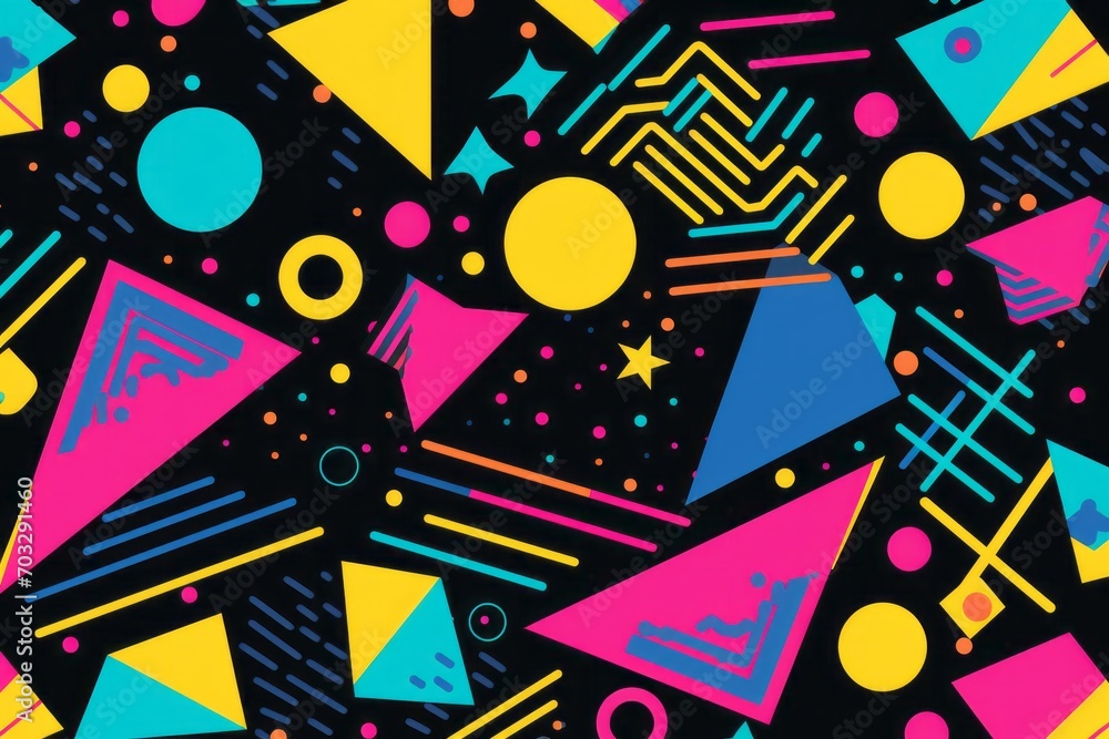 Celebrate the rad style of the 80s in your design with a patterned background, showcasing bold geometric patterns, vibrant colors, Generative AI Celebrate the rad style of the 80s in your design with a patterned background, showcasing bold geometric patterns, vibrant colors, Generative AI