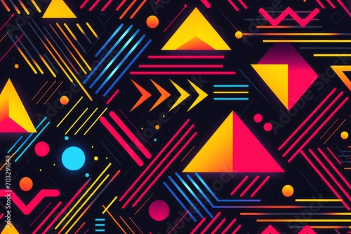 Dive into the electric energy of the 80s with a patterned background, incorporating neon lines, bold shapes, and a retro color palette, Generative AI