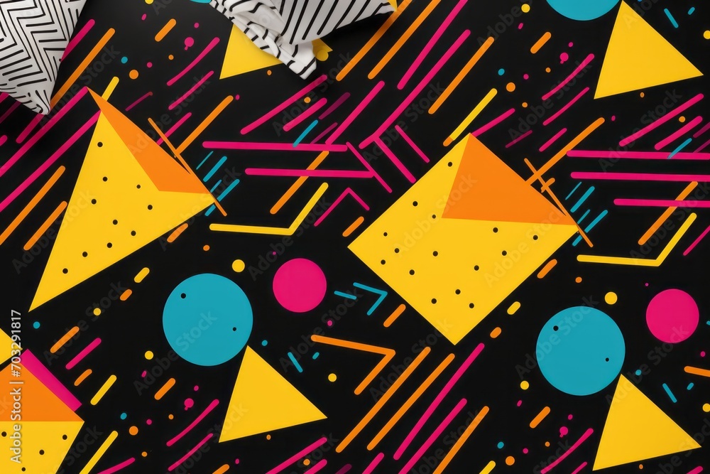 Elevate your design with the eclectic patterns of the 80s, featuring a mix of geometric shapes, squiggles, and a bold color palette, Generative AI Elevate your design with the eclectic patterns of the 80s, featuring a mix of geometric shapes, squiggles, and a bold color palette, Generative AI