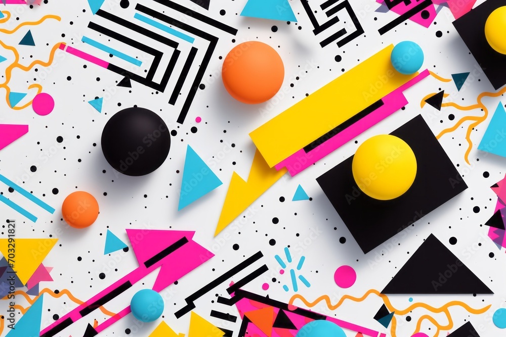  Elevate your design with the eclectic patterns of the 80s, featuring a mix of geometric shapes, squiggles, and a bold color palette, Generative AI