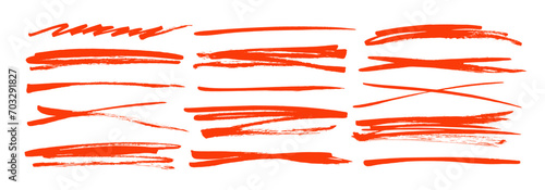 Red strikethroughs and underlines set. Brush drawn various strokes, crossed lines and strike through.
