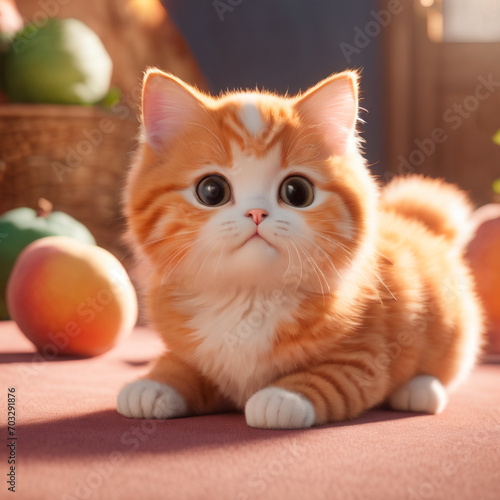 A adorable fat peach kitten, 3d rendering