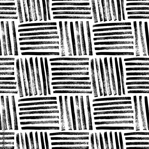 Brush drawn vector fabric or basket texture. Seamless pattern with brush stroke imitate of weaving fabric.