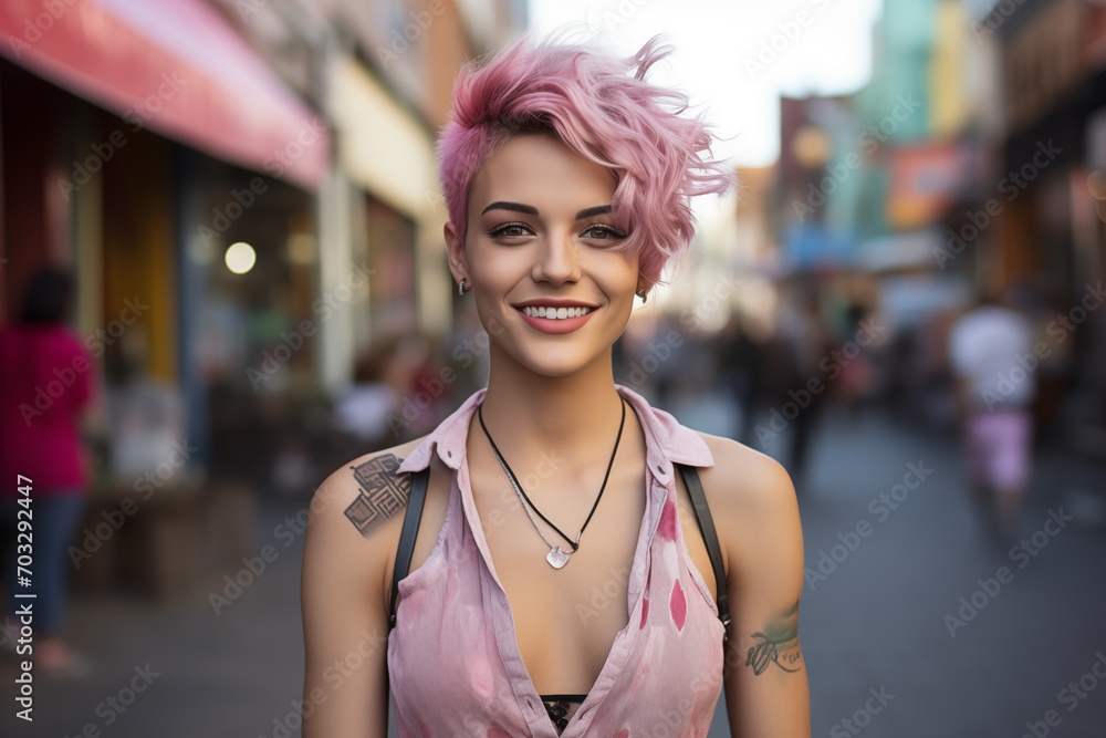 Portrait of happy young transgender man looking at camera. Pride Day, diversity and equality concept Portrait of happy young transgender man looking at camera. Pride Day, diversity and equality concept